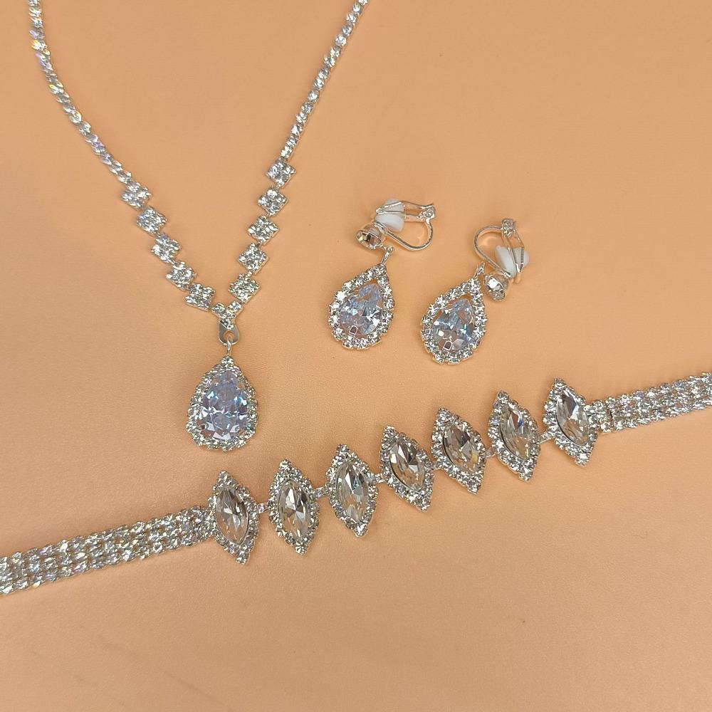 Bright Diamond Zircon Water Drop Necklace Earrings Wedding Jewelry, Shooting Jewelry Set