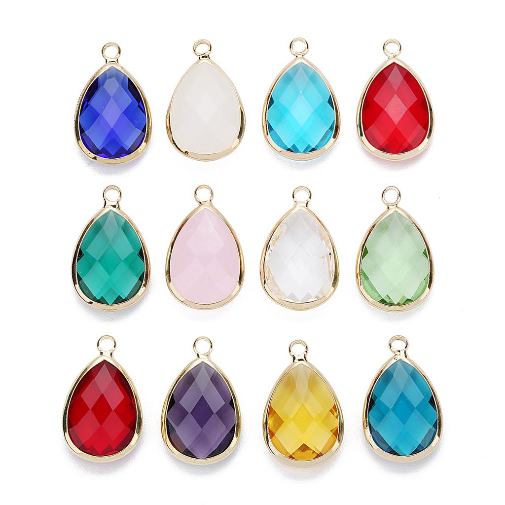 6pcs/Lot Teardrop Crystal Glass Pendant Birthday Stone Pendant Charms for Couples Bracelet Earrings Jewelry Making Supplies DIY