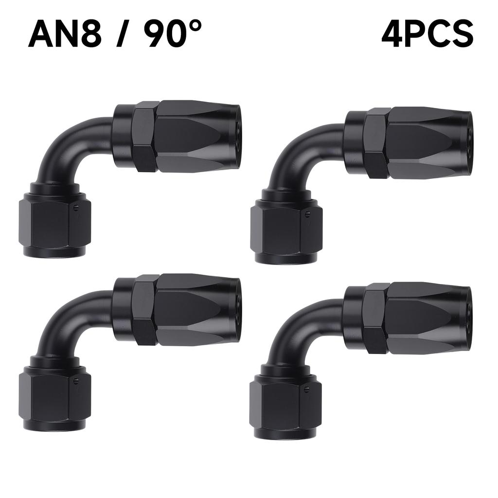Black 4 PCS Hose End Fitting Swivel Adapter 0 45 90 180 Degree AN4 AN6 AN8 AN10 Aluminium Alloy Hose End Fitting Swivel Adapter