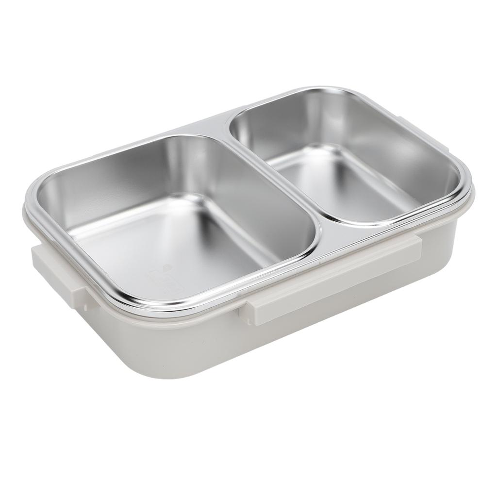 Stainless Steel Lunch Box Container Sealed Odorproof 2 Compartment Portable Square 1.2L Grey