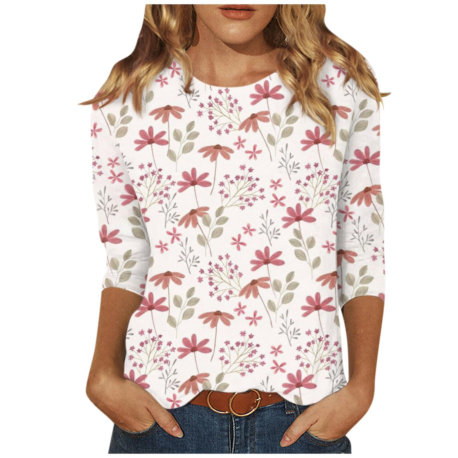 

Женская футболка с круглым вырезом и модным принтом, рукавами 3/4, с цветочным принтом, облегающий топ, повседневные топы 6XL