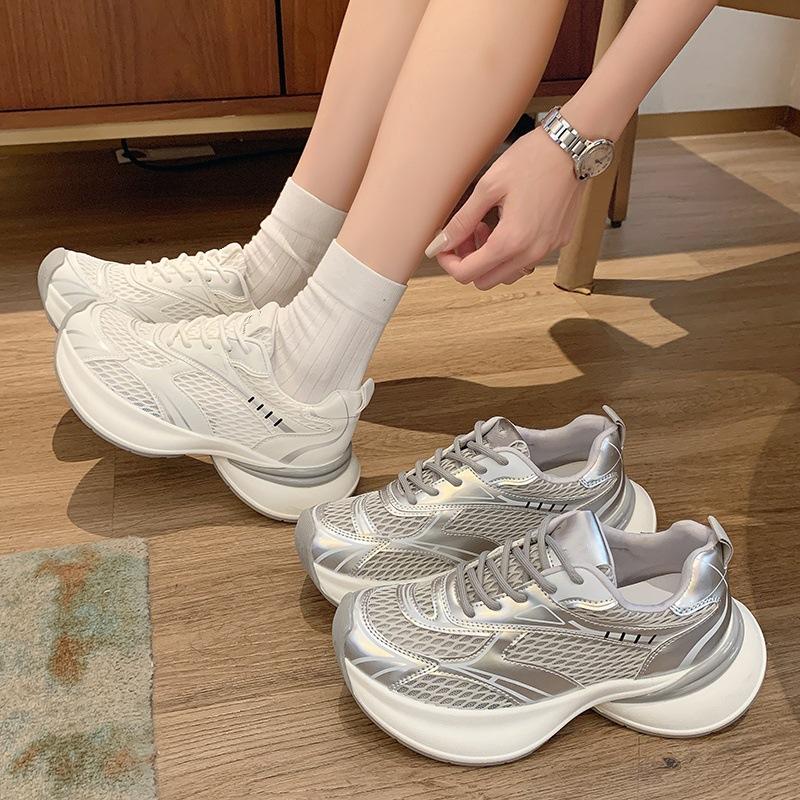 Trendy Shoes Platform Dad Shoes Women's 2025 New Spring and Autumn Mesh Breathable Lightweight Soft Sole Casual Sports Shoes