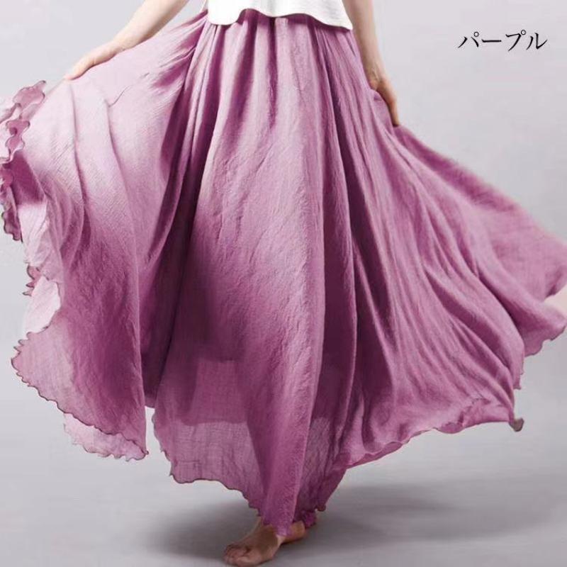 Long A-line Skirt In Cotton and Linen with Elastic Waist In Pure Color for Summer and Autumn