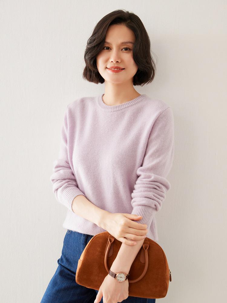 Autumn/Winter 2025 Women's Casual Cashmere Round Neck Pullover with Soft Knit Inner Layer