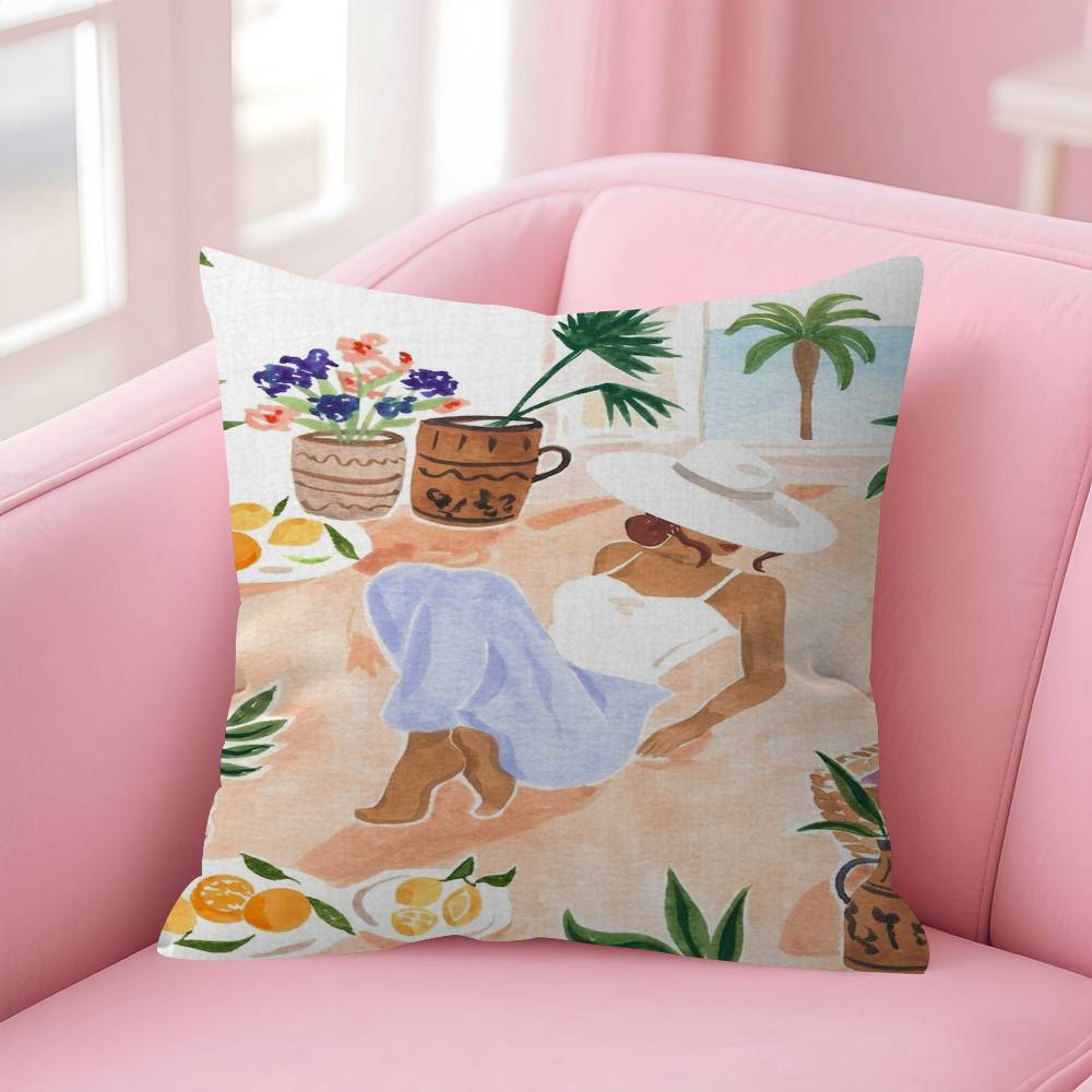 Nordic Beach Holiday Girl Pillow Gift Home Office Decoration Bedroom Sofa Car Cushion Cover Case 45x45