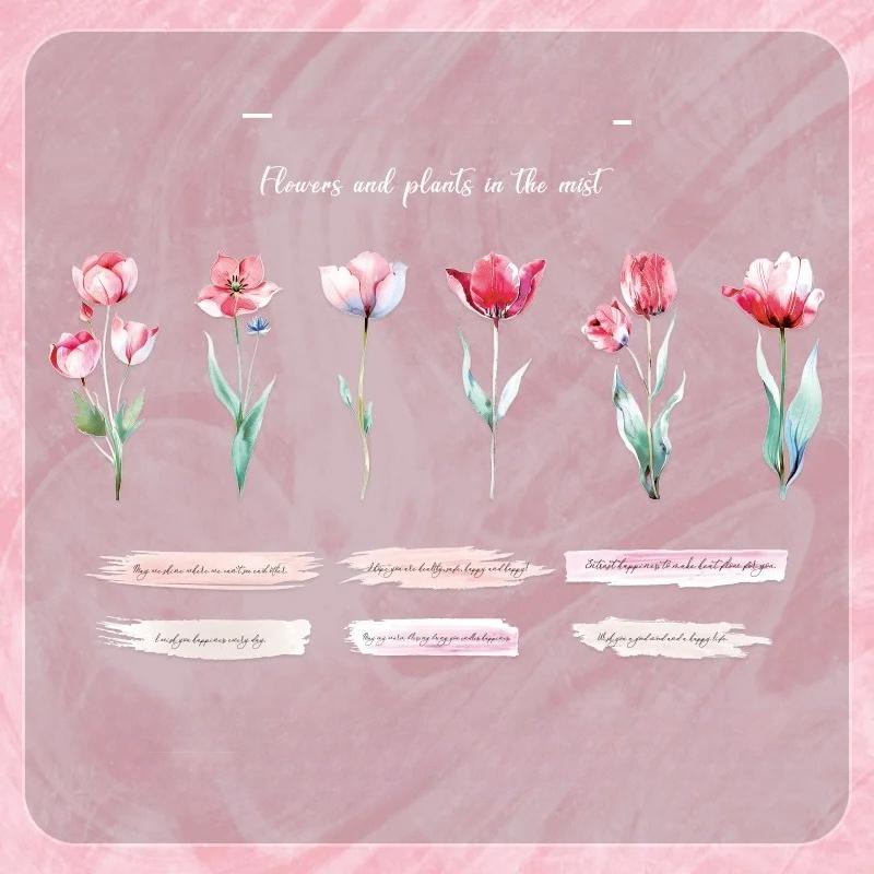12 Sheets INS Plant Flower Scrapbooking Materials PET Sticker Pack Junk Journal Collage Decorative Aesthetic Stationery Stickers