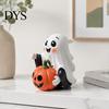 Soft Aesthetic Ghost Sculptures Halloween Decoration, Holding Pumpkin Resin Figurine with Witch Cute Home Party Accents Hat, Spooky Tabletop Decor for