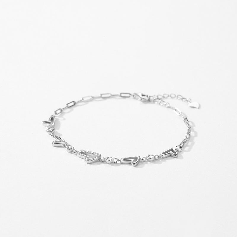 Moissanite 925 Sterling Silver Heart-shaped Diamond Bracelet Fresh Sweet Love Bracelet Silver Jewelry Wedding Gift