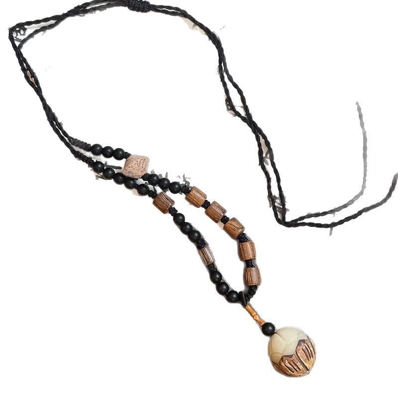 Hand-Woven Pine Nut Wood Bead Necklace - Chinese Retro Style Versatile Fashion Accessory
