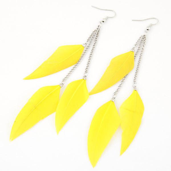 Long Chain Feather Tassel Earrings Lightweight Dangle Drop Earrings with Multiple Feather Charms and Silver Tone Chains for Women One Size