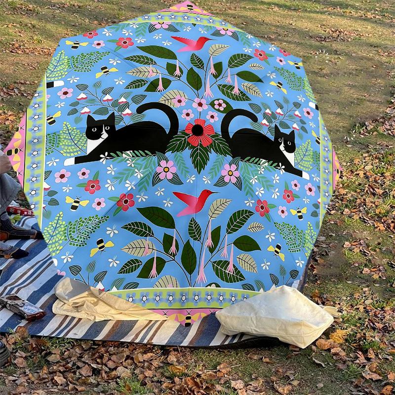 1PC Cats Flowers Umbrella-8-Rib Reinforced Portable Folding Travel Suitable for All Seasons Outdoor Daily Use Is an Ideal Choice -K0337