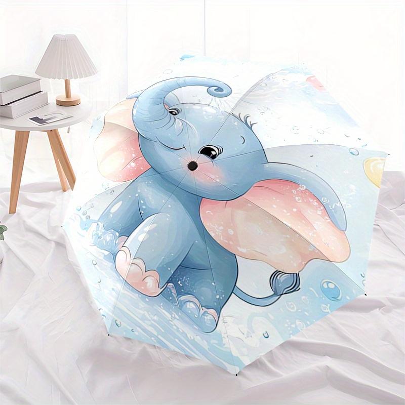 Elefant, Blasen Automatischer Faltregenschirm Einfaches 8-Rippen-Design, Helles Cartoon-Muster, Langlebiger Eisenrahmen, Geeignet für Reisen, Outdoor,