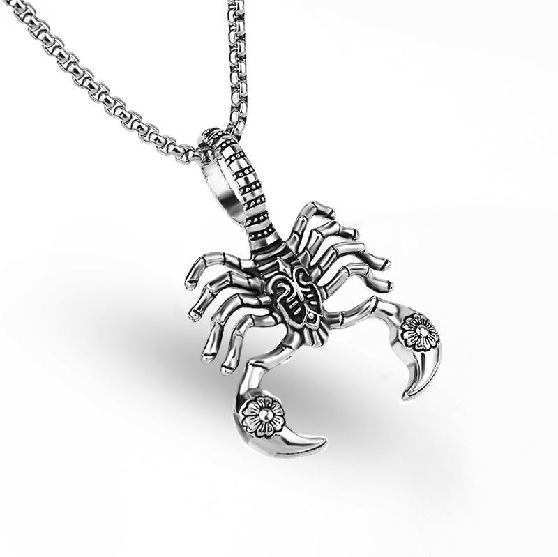 Gothic Retro Titanium Steel Scorpion Pendant Necklace For Men, Three-dimensional Animal And Insect Jewelry
