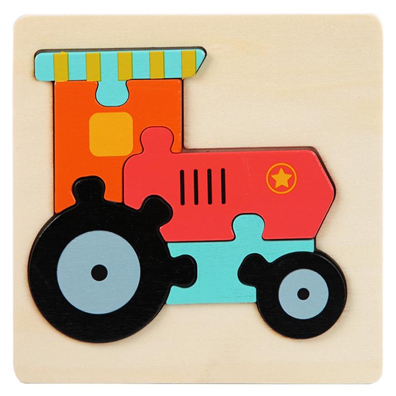 3D Wooden Animal & Vehicle Puzzle Blocks - Educational Hand-Grasp Board for Kids