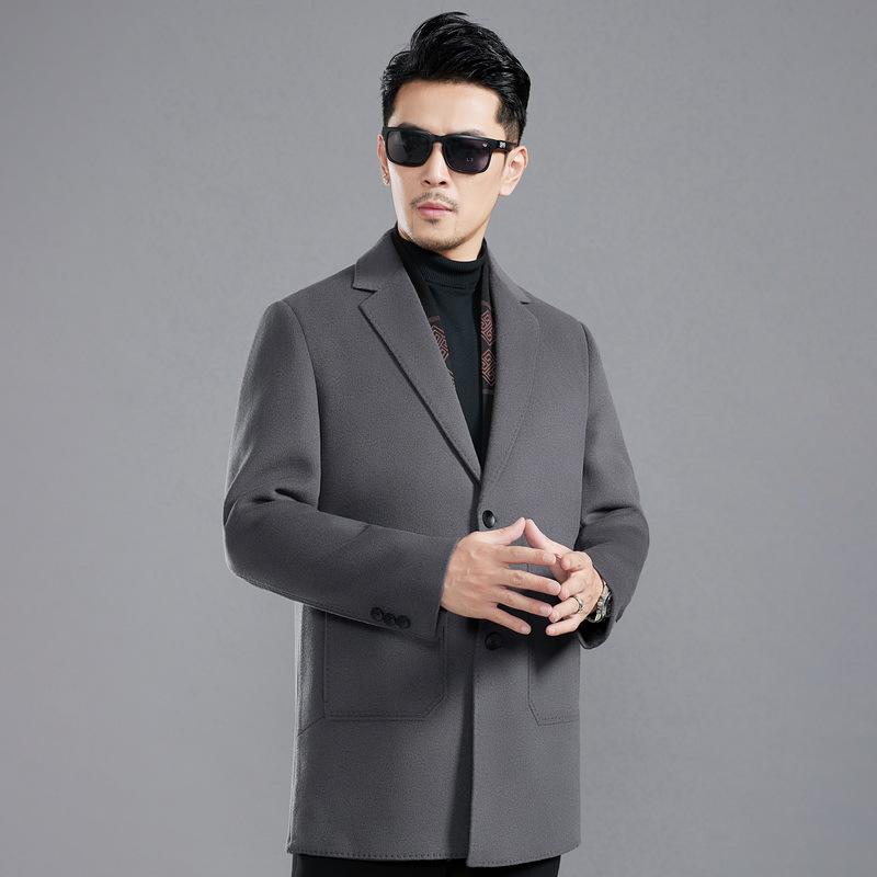 

Зимнее мужское кашемировое пальто с карманами и двухсторонним воротником, средней длины, со съемным пуховиком, повседневное шерстяное пальто 195