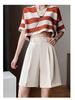 Women's High-Waist Black Bermuda Shorts: Summer, Loose, Straight-Leg, Slimming A-Line, Hong Kong Style.