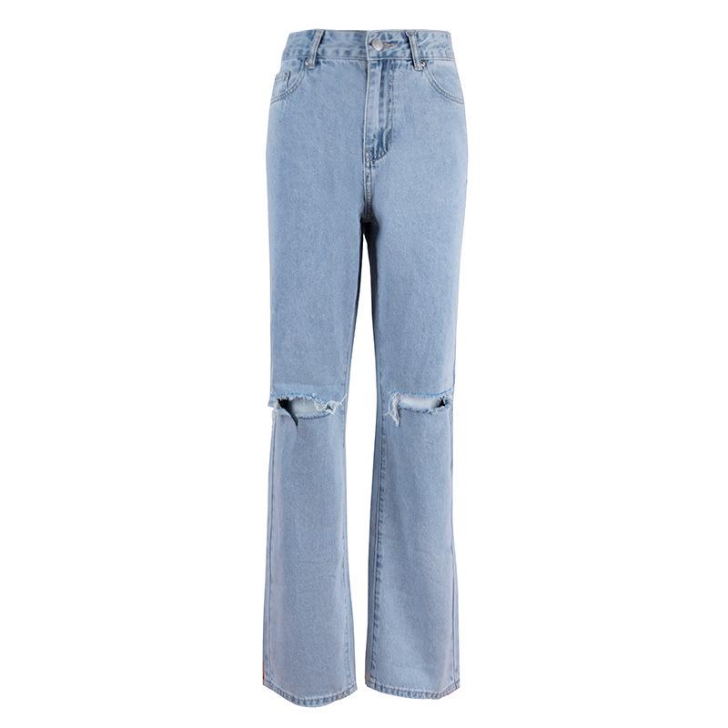 High-Waist Straight-Leg Blue Denim Jeans for Women