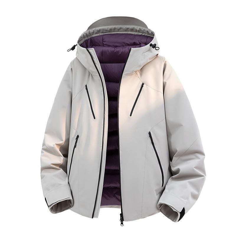 Men's Windproof Waterproof Down Jacket: Teen Casual Hooded Solid Color Outerwear for Autumn and Winter