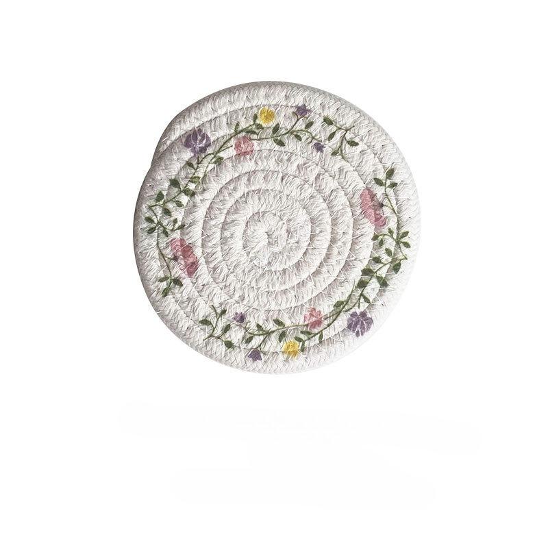 Creative printing braided rope coaster round household dishes heat insulation pot mat