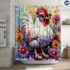 Whimsical Chicken Wearing Glasses & Floral Design Shower Curtain, Durable Polyester, Ideal for Vintage Bathroom Decor