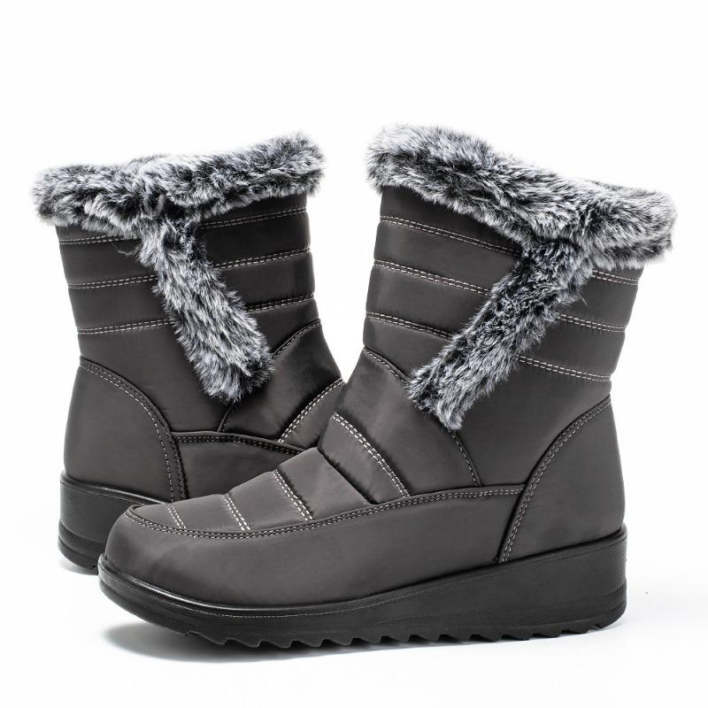 2025 New Style Faux Rabbit Fur Collar High-Top Insulated Women's Snow Boots with Side Chain, Waterproof Women's Boots, Casual Women's Shoes