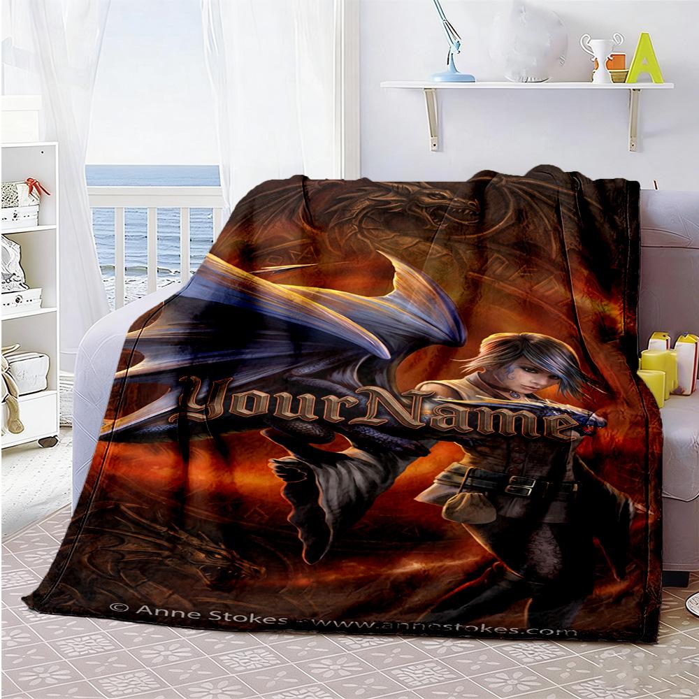 Gothic Illustrations Customize Your Name Blanket Throw Personalized Blanket Comfortable for Seaside Sofa Bed Bedding for All Occasions