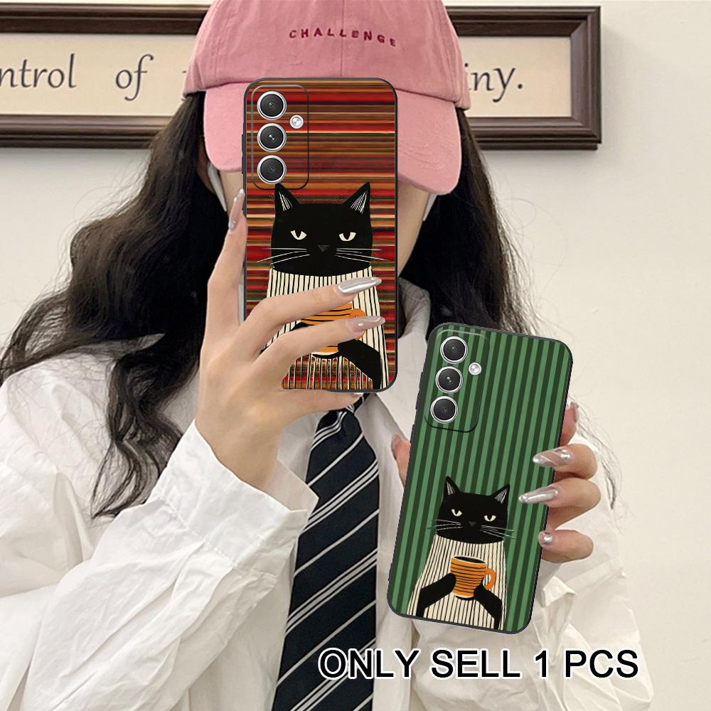 Cute Coffee Cat Matte TPU Mobile Phone Case for Samsung Galaxy S26 S25 S24 S23 S22 S21 S20 Note20 Plus FE Ultra Colorful Cover