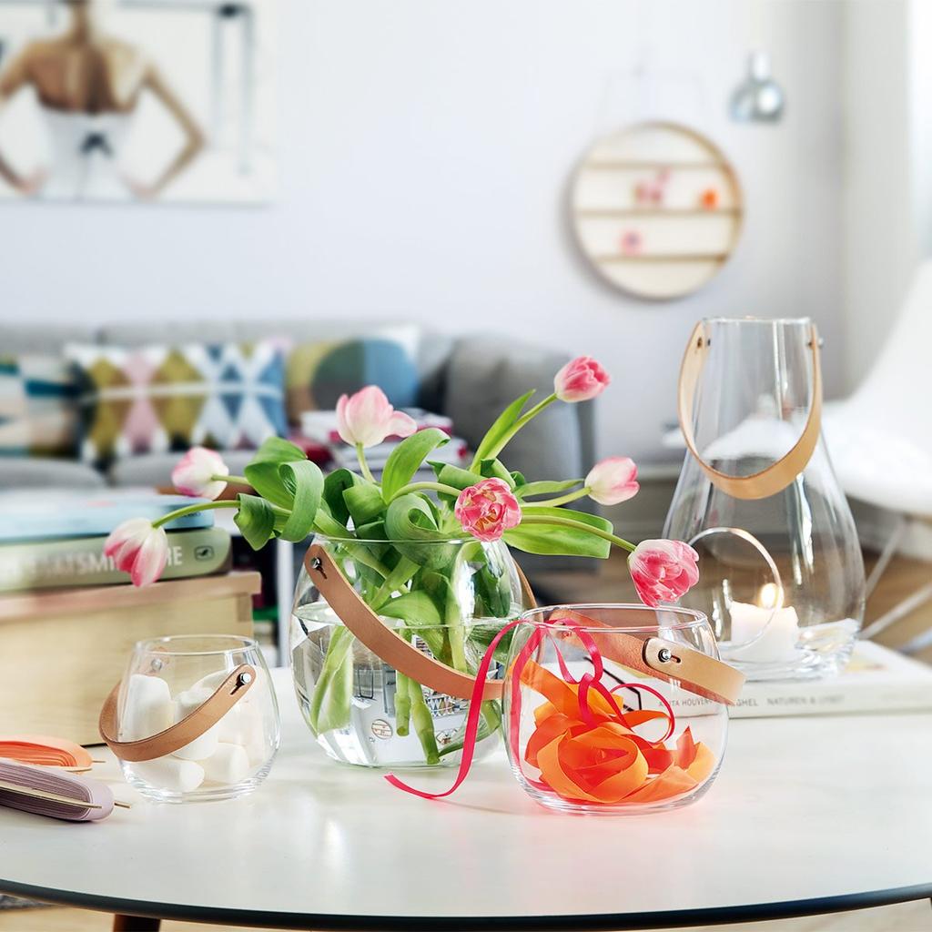 Holmegaard Glass Pot, 10cm High, with Leather Handle, Design with Light