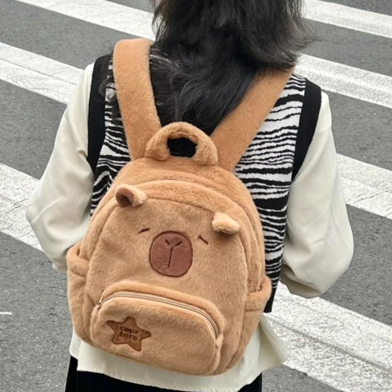 Kapibala Schoolbag Women's Plush Cute All-match Cartoon Capybara College Student Messenger Bag Backpack Shoulder Bag