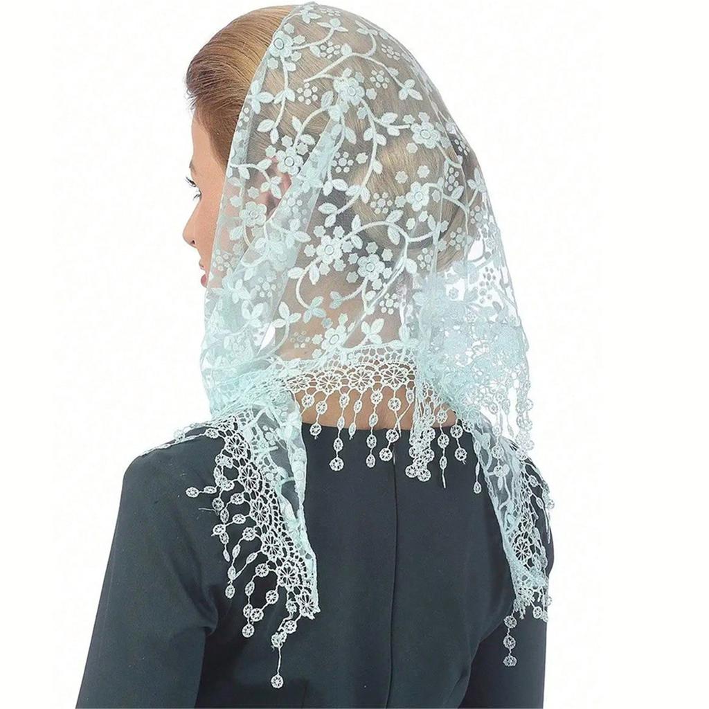 Seethrough Lace Flower Head Scarf Triangle Headwrap Bandanas for Women Daily and Casual Wear Music Festival Headpiece