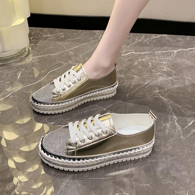 Whsi new women's shoes rhinestone white shoes versatile platform muffin shoelaces independent