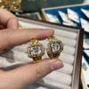 French Retro Color-Preserving Hollow C Stud Earrings With Zircon Water Drop Design Sense