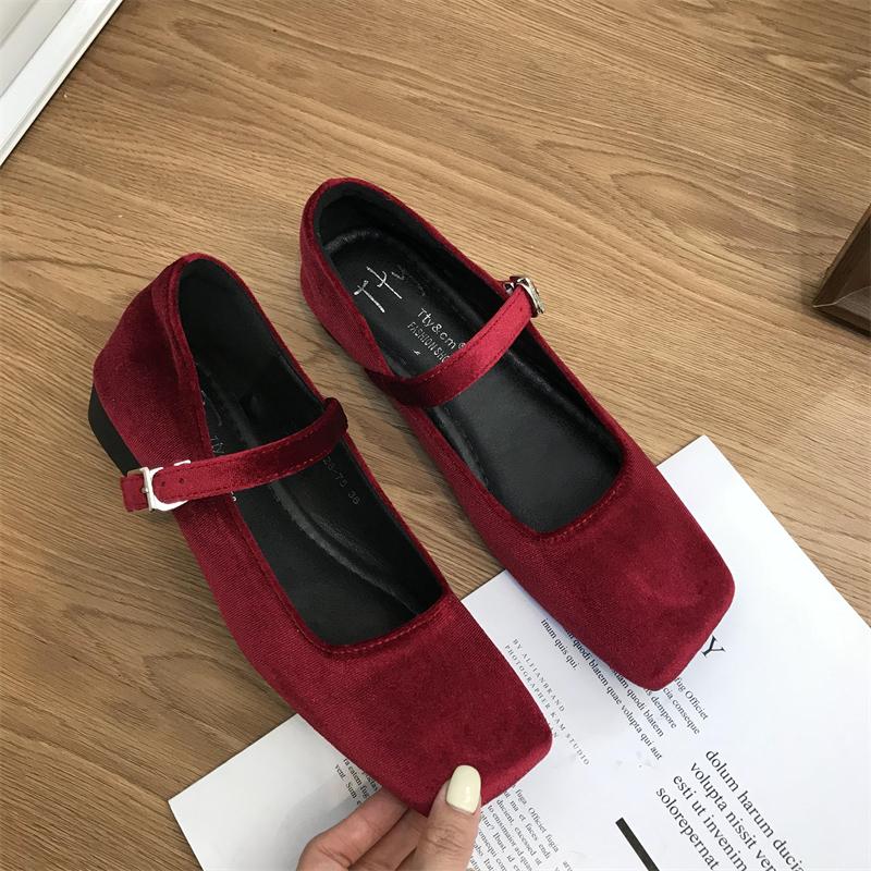 Modne Bailamos Modne Damskie Baleriny Welurowe Damskie Kwadratowy Nosek Płytkie Klamra Codzienne Buty Baleriny Wsuwane Outdoorowe Buty Mary Jane