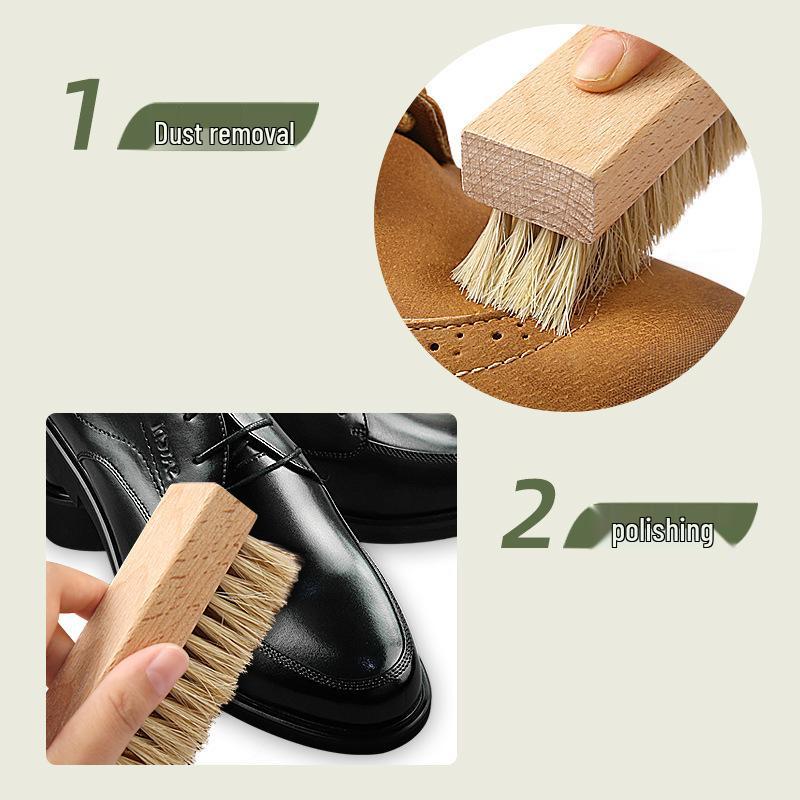Square Beechwood Horsehair & Boar Bristle Soft Brush for Polishing and Dust Removal on Leather Shoes, Seats, and Cars.