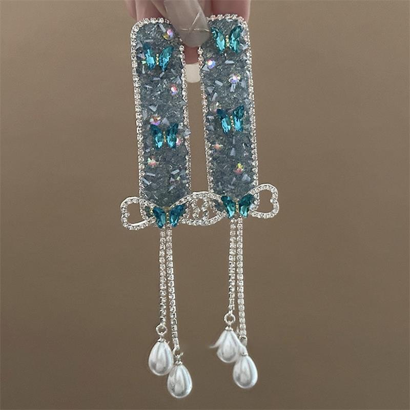 Blue Bow Pearl Tassel Hairpin Side High Sense Fashion Exquisite BB Clip Versatile Hair Accessories