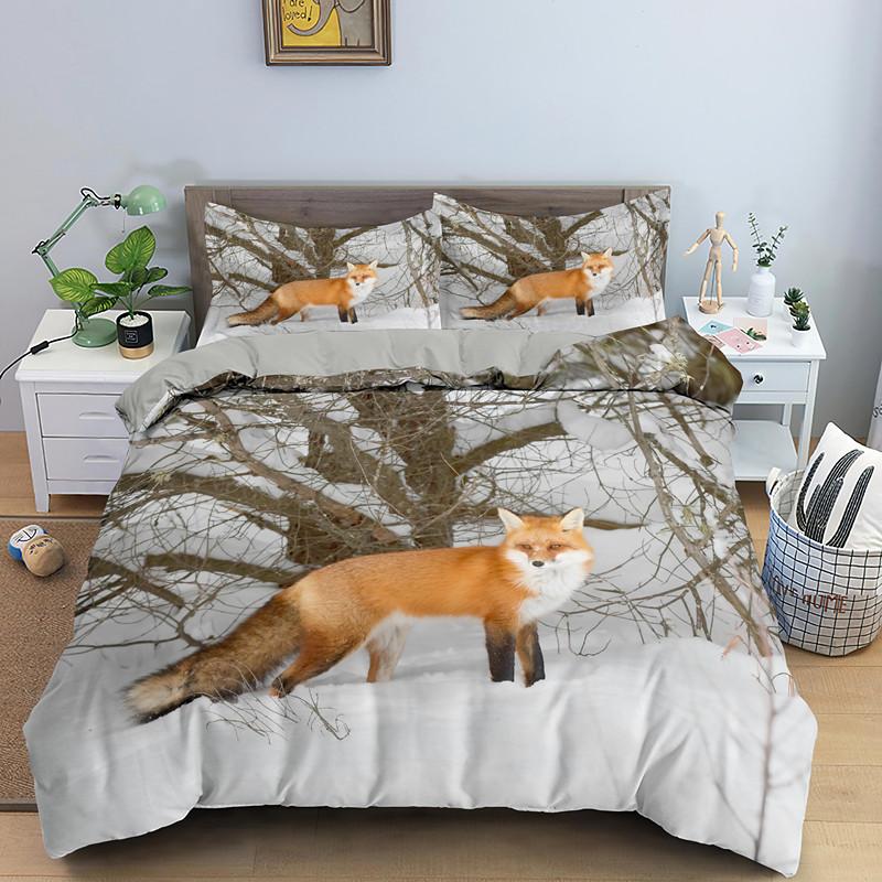 Animal Fox Bedding Set King Queen Size 3D Lovely Orange Fennec Fox Duvet Cover For Kids Teens Adults Bedroom Decor Quilt Cover