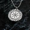Vintage Solid Stainless Steel Compass Rune Pendant Necklace For Men