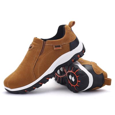 Fashion New Men Slip On Hiking Shoes PU Leather Climbing Footwear Male Outdoor Light Soft Rubber Sole Jogging Trekking Walking Sneakers