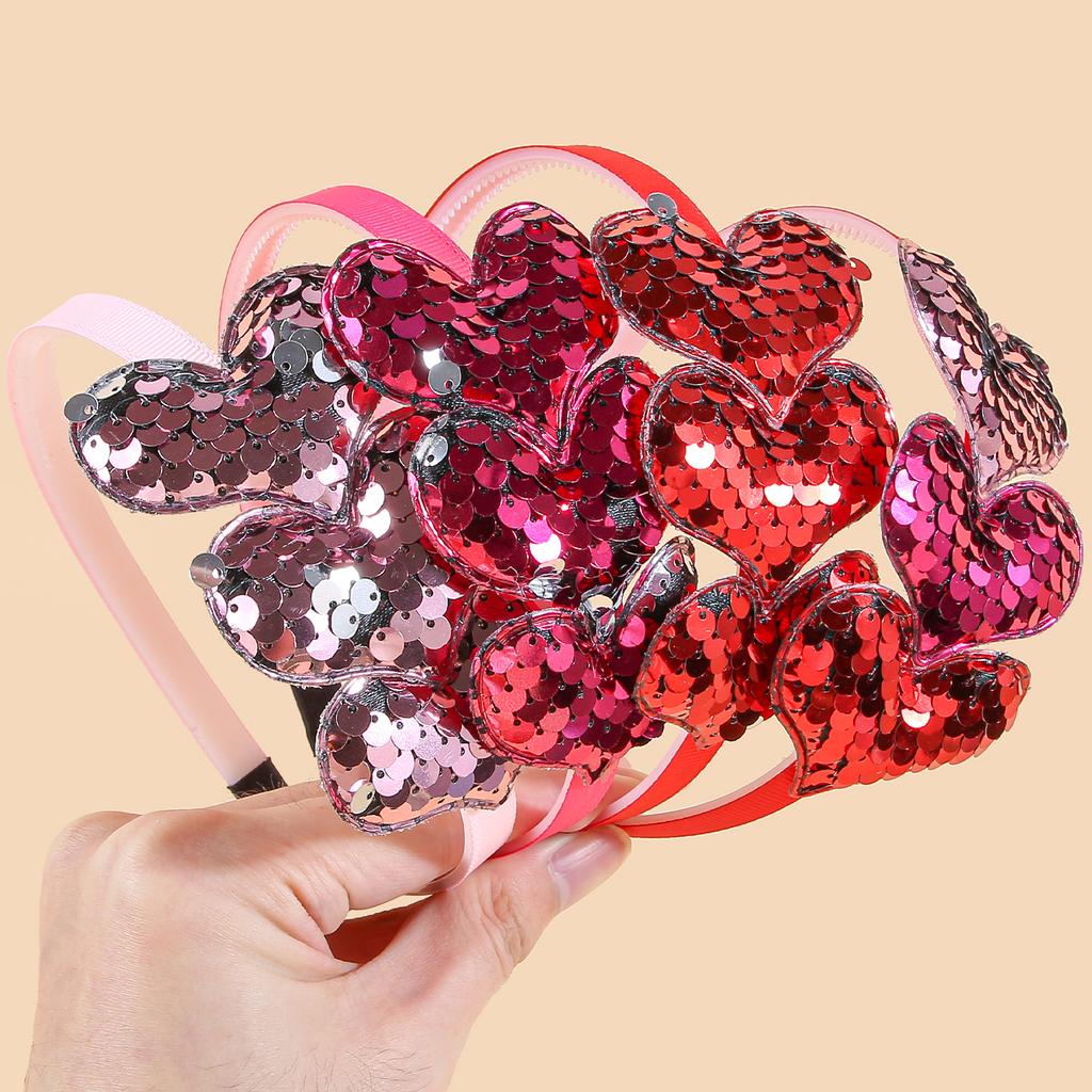 1/4pcs Sequin Heart Headbands for Women Valentine's Day Heart Shaped Hairbands Kids Girls Headband for Party Hair Accessories