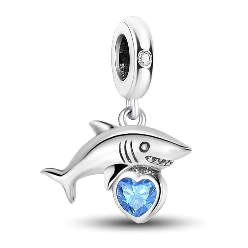 Шармы-подвески из серебра 925 пробы в виде черепахи, акулы, динозавра, бабочки, щенка для DIY браслета, браслета-манжеты, высококачественные ювелирные изделия, подарок