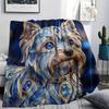 Blue Gemstone Puppy Kitten Print Flannel Blanket,High Quality Comfortable for All Seasons,Home Decor,Warmth and Comfort,Perfect for Christmas Gifts
