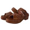 maRe maRe Women's 2-Way Sandals, Comfortable To Walk In, Thick Heel, Made In Japan, Soft Sole, Wooden-Like Ankle Strap (Camel, Size M)