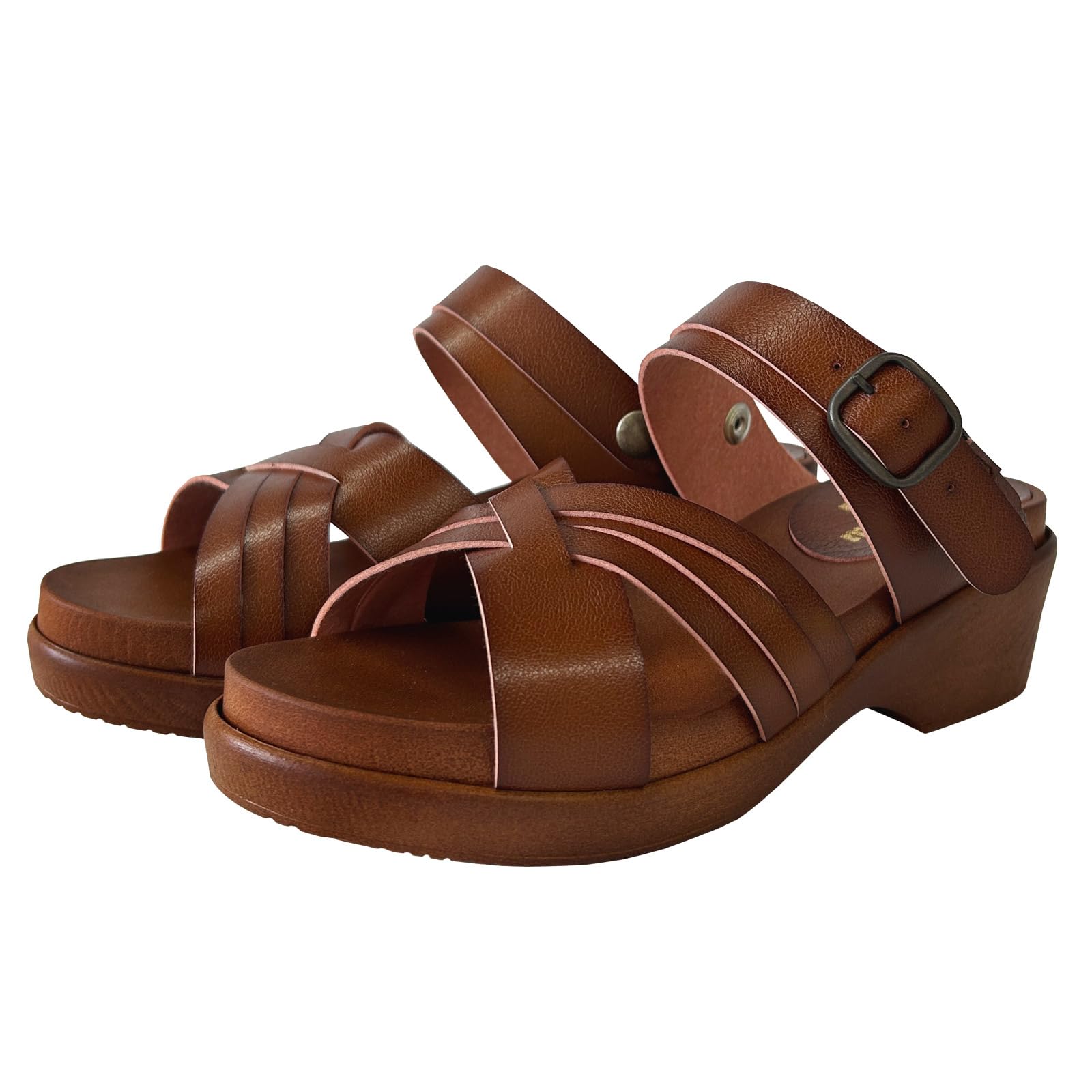 maRe maRe Women s 2-Way Sandals Comfortable to Walk in Thick Heel Made in Japan Soft Sole Wooden-Like Ankle Strap Camel Size M 11567₽