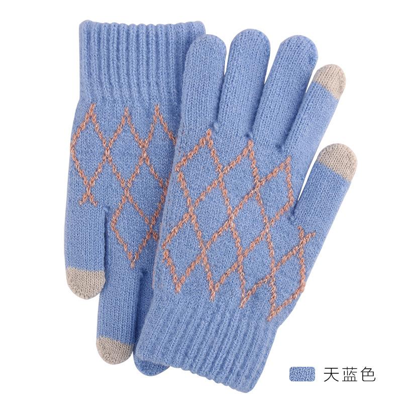 Warm touch screen wool gloves Winter women's jacquard fleece thickened finger knitted gloves stall