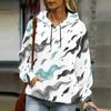 Women Plus Size Abstract Printed Long Sleeve Drawstring Hood Kangaroo Pocket Pullover Hoodie