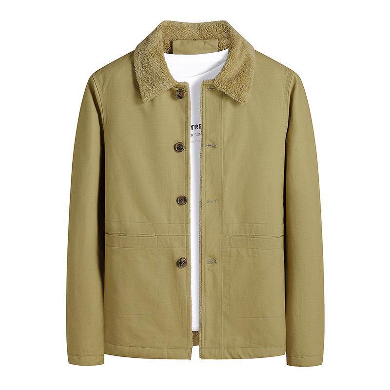 

Men s Warm Winter Lamb Wool Fleece Jacket - Business Casual Velvet Coat with Lapel 4XL