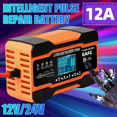 12V 24V 12A 10A Batterieladegerät Intelligentes Schnellladen für Autobatterien 7-stufige Ladeimpulsreparatur für AGM GEL WET Blei-Säure