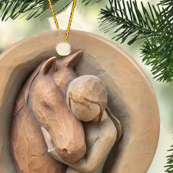 Christmas Ornament for Horse Lovers Hugging Horse Acrylic Pendant Christmas Tree Hanging Decoration Holiday Gifts for Girls Women Cowgirls