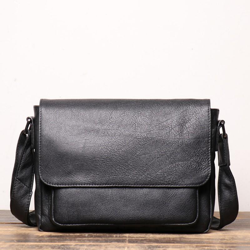 

Fashionable Versatile Men s Leather Shoulder Bag Women s Casual Crossbody Cowhide IPad чёрный