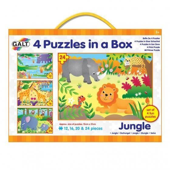 Puzzle Jungle 4-en-1 GALT - Animaux - 12-16-20-24 pièces - Enfant 2 ans et plus